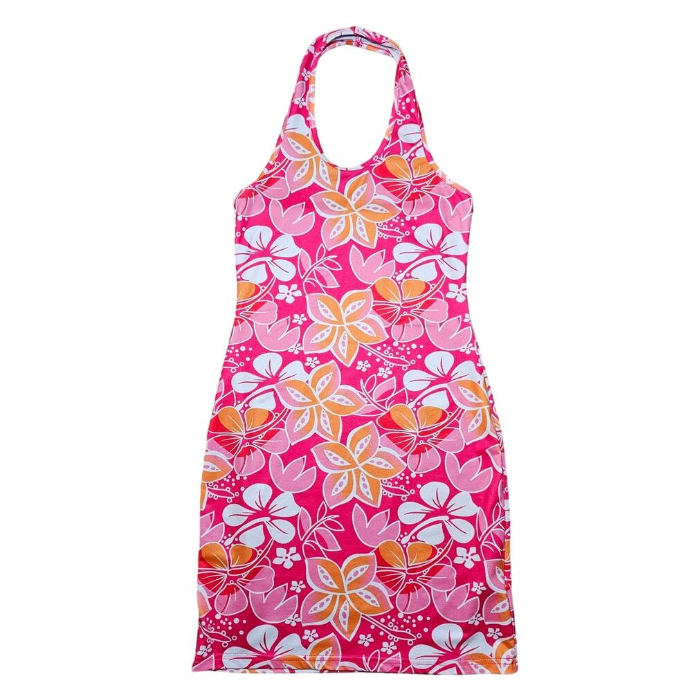 Shein Swimsuit Cover-up Pool Beach Dress Pink Orange Floral Midi Soft Stretchy